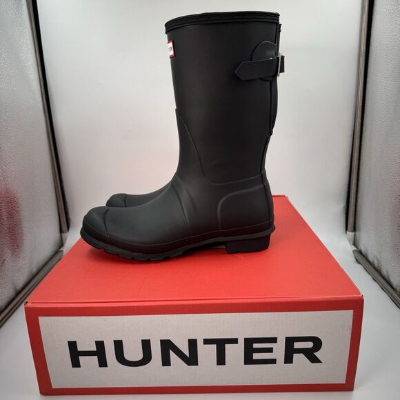 New Hunter Women's Black Original Short Back Adjustable Rain Boots Size 8 - Picture 4 of 14